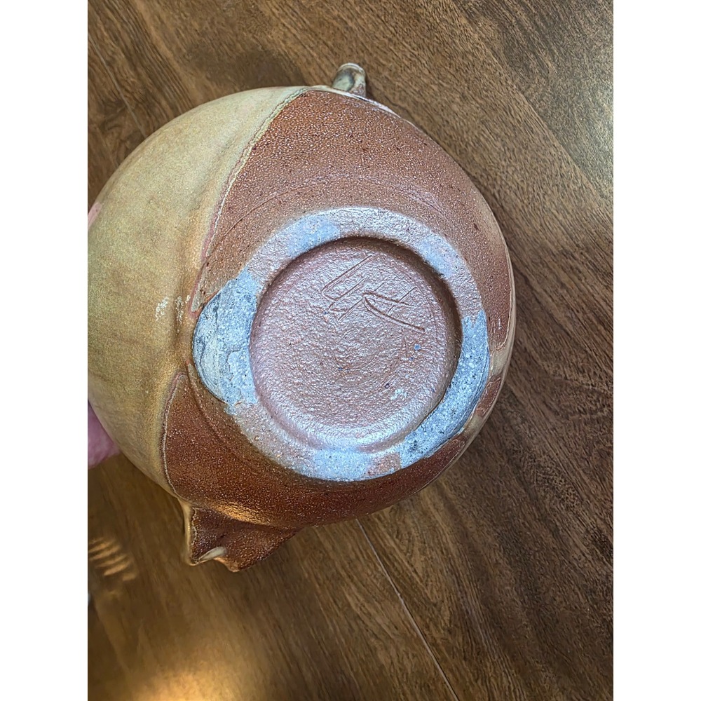 Handcrafted Studio Pottery Teapot Signed Earthy Tan Brown Glaze Bridge Handle - Picture 8 of 9